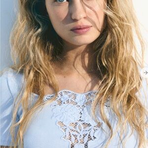 H&M Blue top with eyelet lace embroidered NWOT